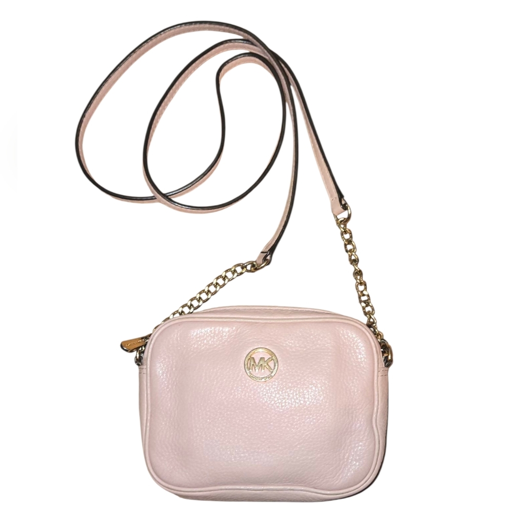 Michael Kors Soft Pink Pebbled Leather & Chain Strap Mini Crossbody 6"X4.5"X1.5"